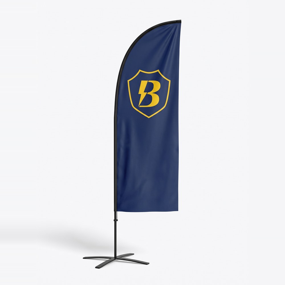 Beachflag Wing in Segelform mit Bannerheld-Logo